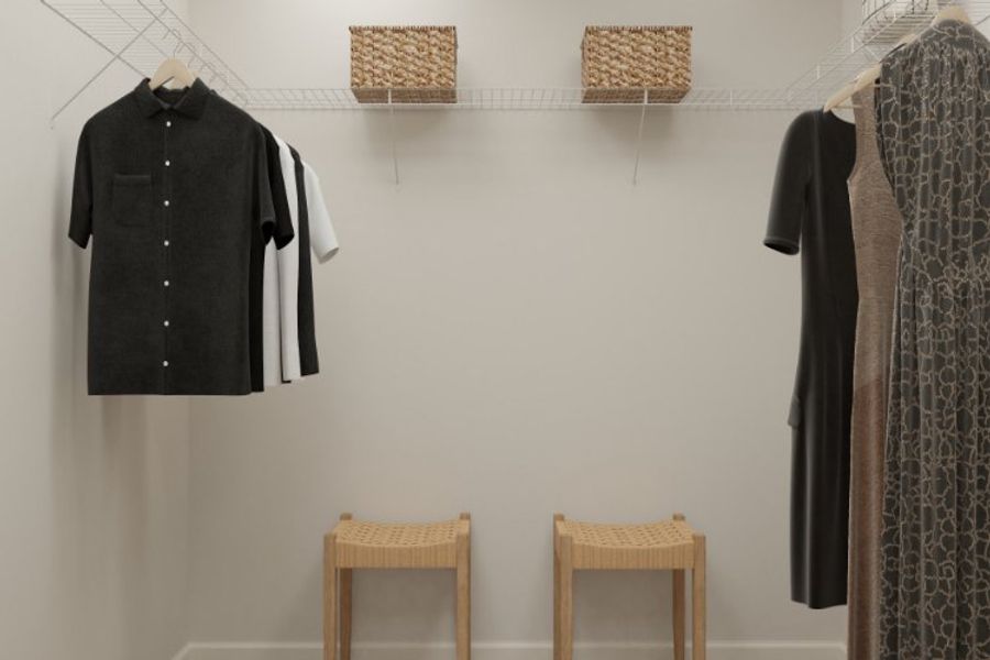 A group of clothes on a wall. A group of clothes on a wall.