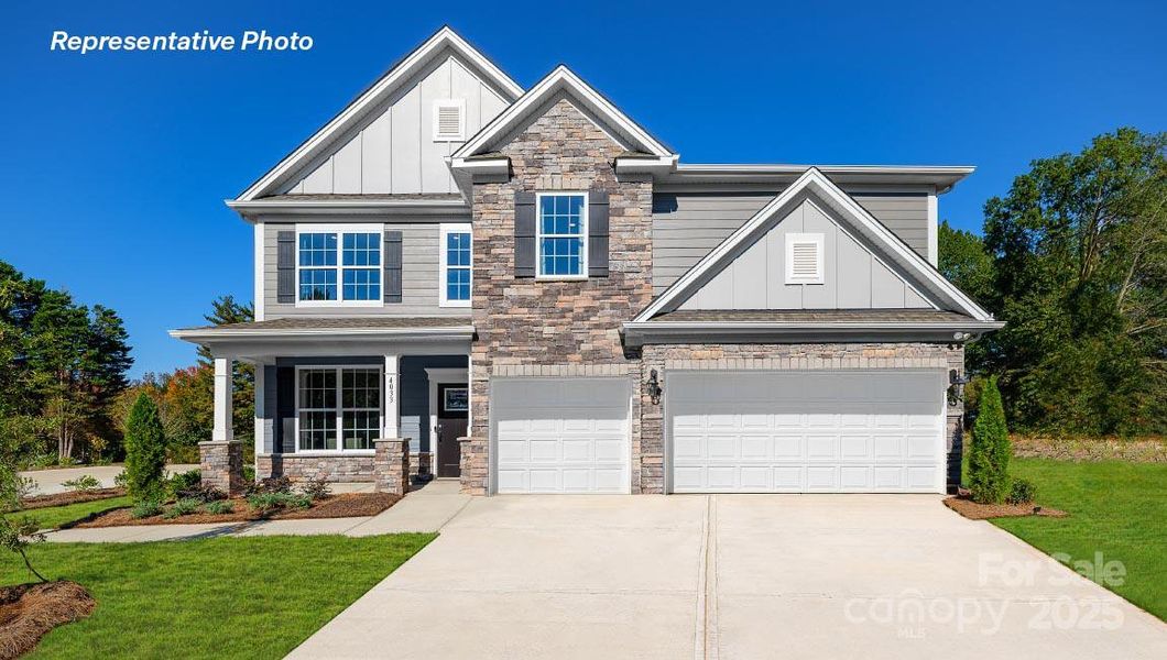 Front exterior of a new home in Sylvan Creek, Denver, NC, highlighting curb appeal (Image 1).