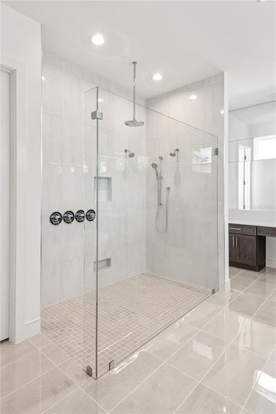 Brantley Master Bathroom Shower, rainfall and 2 shower heads and handheld