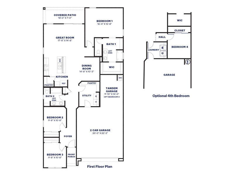 2D floor plan layout for the Dove by D.R. Horton in Rio Rancho Estates, Surprise, AZ (Image 5).
