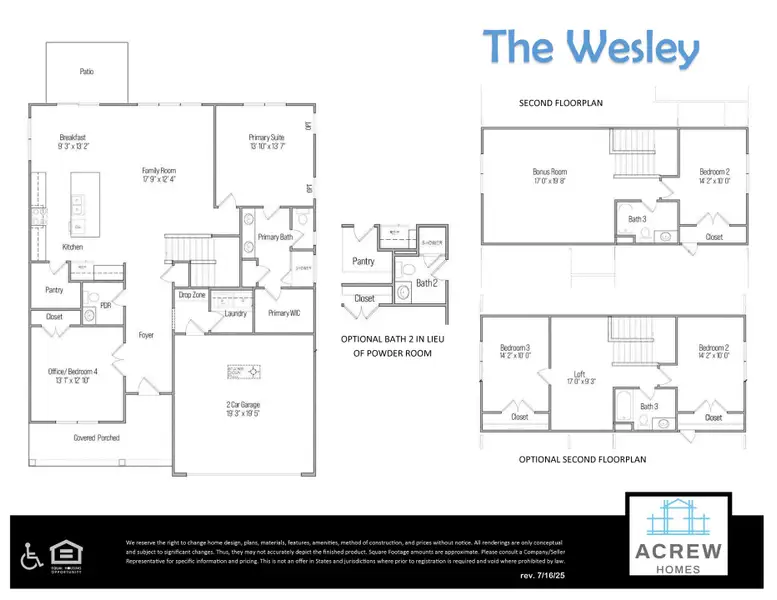 2D floor plan layout for the Wesley by Acrew Homes in Country Club Creek, Ayden, NC (Image 2).