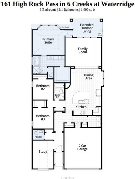 2D floor plan layout of this home in 6 Creeks at Waterridge, Kyle, TX (Image 5).