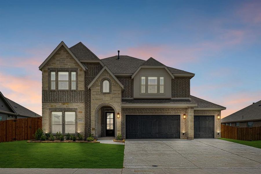 Front exterior of a new home in Homestead at Daniel Farms Phase 2, DeSoto, TX, highlighting curb appeal (Image 24). Front exterior of a new home in Homestead at Daniel Farms Phase 2, DeSoto, TX, highlighting curb appeal (Image 24).