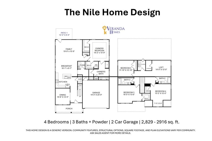 2D floor plan layout for the Nile by Veranda Homes in Southern Column Estates, Florence, SC (Image 4).