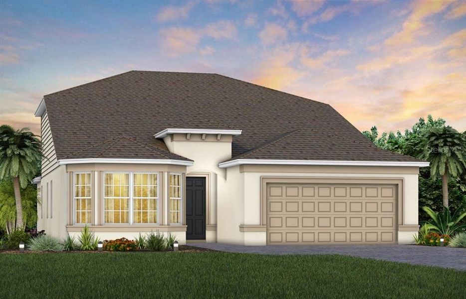 Front exterior of a new home in Del Webb Minneola, Minneola, FL, highlighting curb appeal (Image 1).