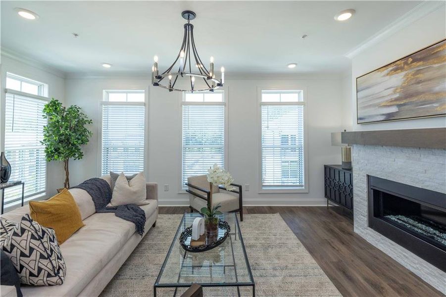 Furnished interior view inside a new home in Ward's Crossing Townhomes, Johns Creek (Image 30). Furnished interior view inside a new home in Ward's Crossing Townhomes, Johns Creek (Image 30).