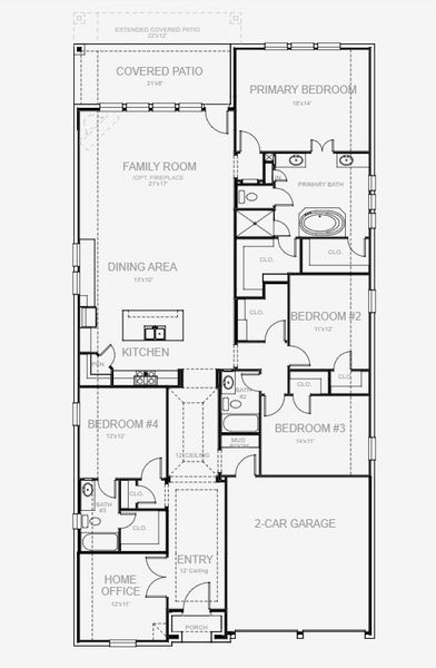 2D floor plan layout for the 2504W by Perry Homes in Two Step Farm 50', Montgomery, TX (Image 5).
