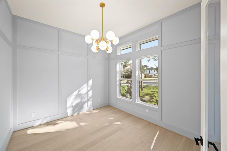 Your dedicated study enjoys a commanding view of the front lawn!