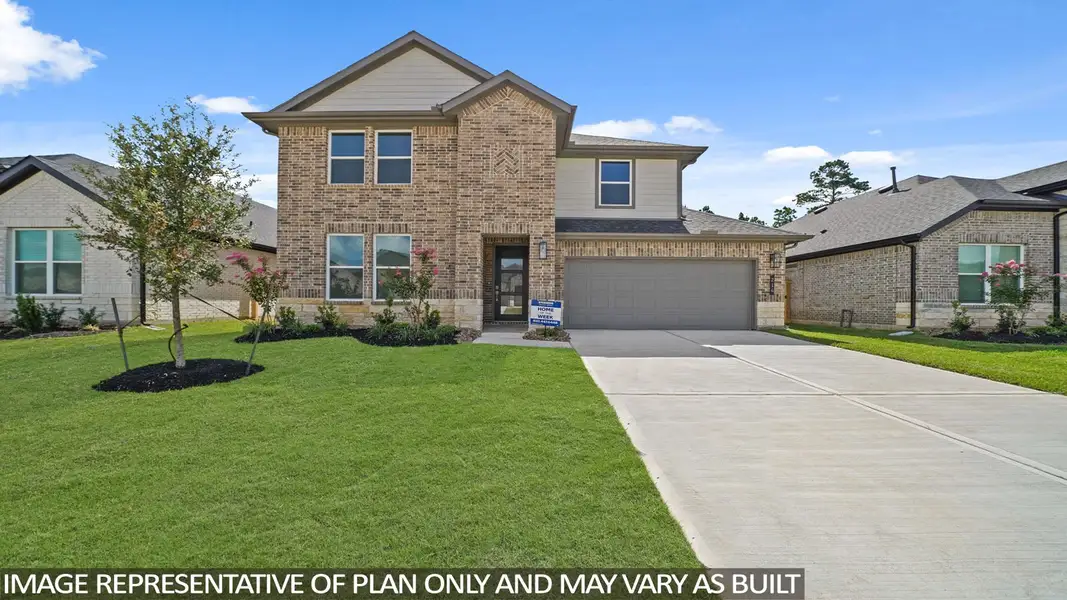 Representative exterior photo of a completed home built from the Sapphire by D.R. Horton in Mill Creek Estates, Magnolia, TX (Image 2). Representative exterior photo of a completed home built from the Sapphire by D.R. Horton in Mill Creek Estates, Magnolia, TX (Image 2).