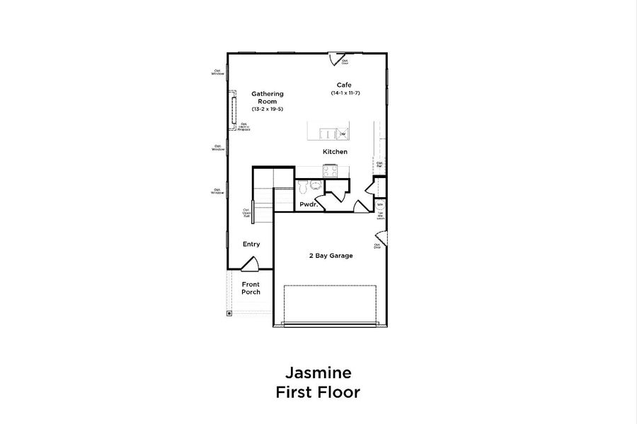 2D floor plan layout for the Jasmine by DRB Homes in Pleasant Falls, Moore, SC (Image 3).
