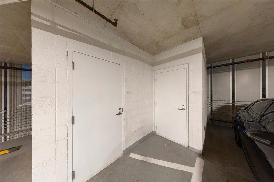 Two private Level 2 penthouse storage rooms on Level 2 (#71 & #72), positioned directly beside the assigned parking spaces for exceptional convenience and easy access. Outfitted with custom Elfa® shelving for organized, efficient storage. Immediately adjacent to both parking spaces.