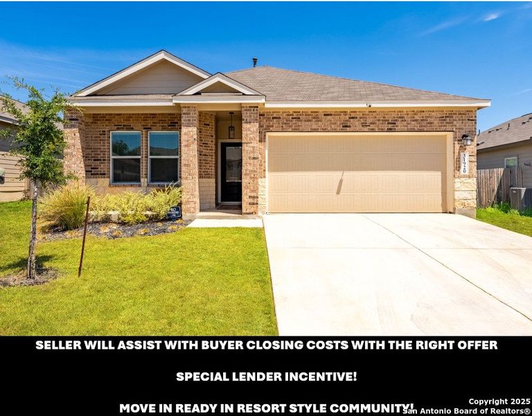 Front exterior of a new home in , Bulverde, TX, highlighting curb appeal (Image 23).