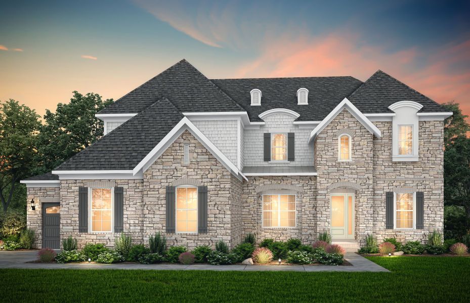 Front exterior of a new home in Olmsted, Huntersville, NC, highlighting curb appeal (Image 28). Front exterior of a new home in Olmsted, Huntersville, NC, highlighting curb appeal (Image 28).