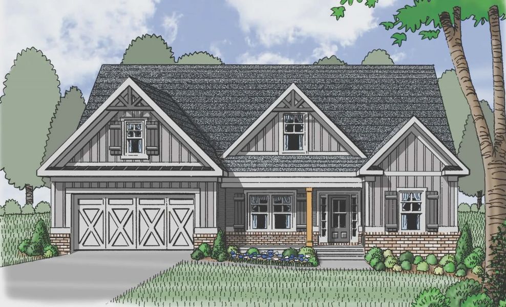 Architectural rendering of home exteriors planned for Woodland Hills in Loganville, GA (Image 3). Architectural rendering of home exteriors planned for Woodland Hills in Loganville, GA (Image 3).