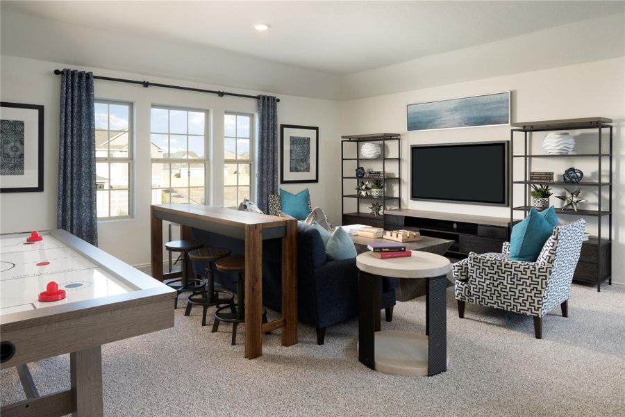 Living room featuring light carpet and recessed lighting Living room featuring light carpet and recessed lighting