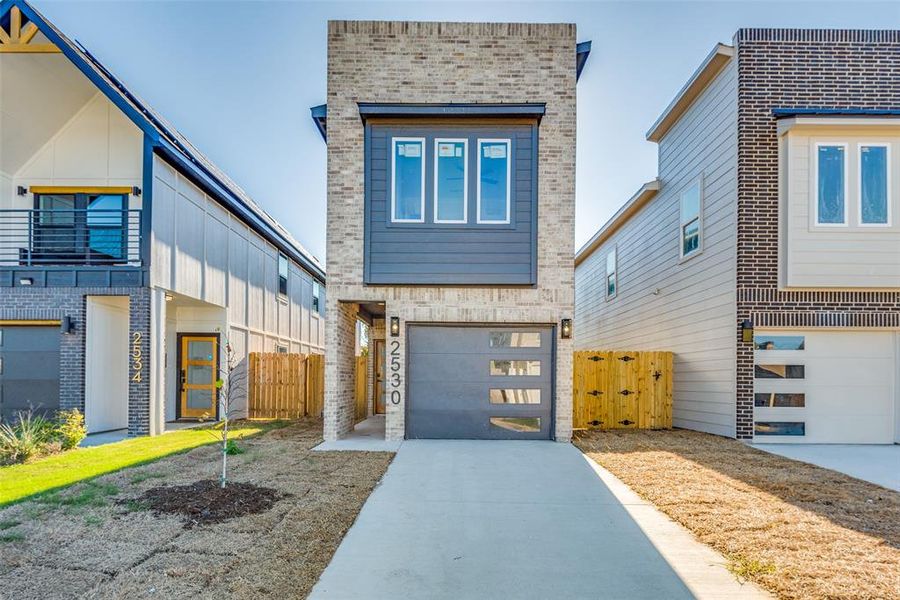 Modern home featuring a garage