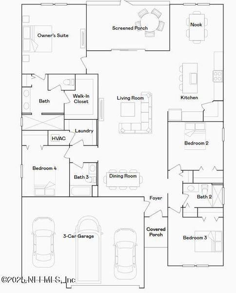 2D floor plan layout of this home in Edenbrooke at Hyland Trail | 55+: Edenbrooke at Hyland Trail 60s, Green Cove Springs, FL (Image 3).