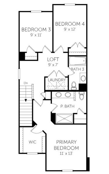 2D floor plan layout for the Fulton - Townhomes by Dream Finders Homes in Hidden Pointe, Savannah, GA (Image 5).