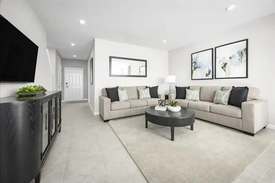 Furnished interior view inside a new home in Terra Lago Townhomes, Indiantown (Image 2). Furnished interior view inside a new home in Terra Lago Townhomes, Indiantown (Image 2).