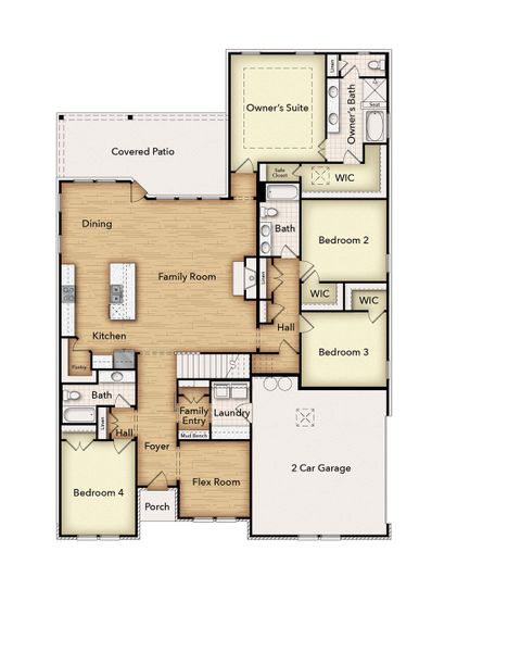2D floor plan layout for the Aster V2 SE by Riverside Homebuilders in King Crossing Estates, Van Alstyne, TX (Image 3).