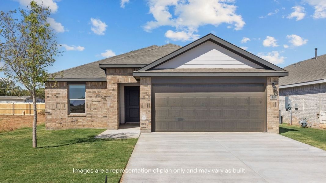 Front exterior of a new home in Overlook West, Wolfforth, TX, highlighting curb appeal (Image 1).