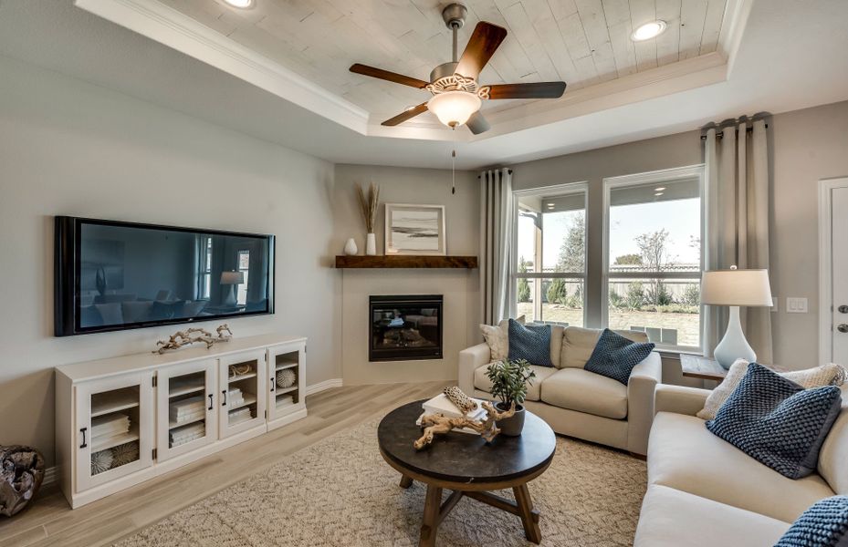 Gathering room with optional fireplace and large windows