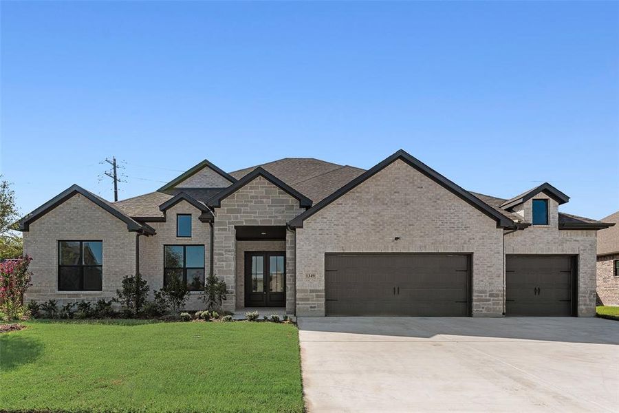Front exterior of a new home in Lincoln Pointe, Van Alstyne, TX, highlighting curb appeal (Image 21). Front exterior of a new home in Lincoln Pointe, Van Alstyne, TX, highlighting curb appeal (Image 21).