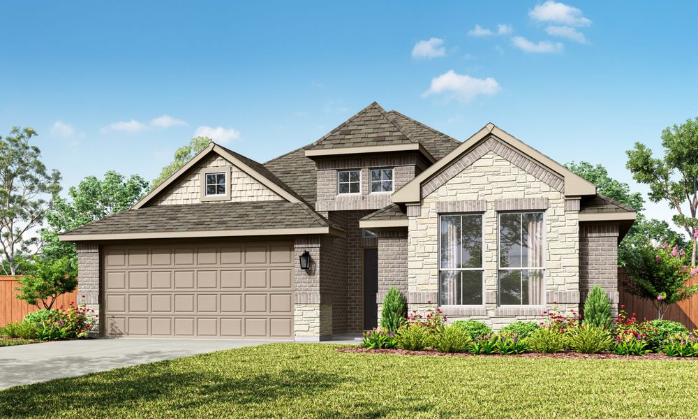 Representative exterior photo of a completed home built from the Trenton by Pacesetter Homes in Keeneland, Aubrey, TX (Image 2). Representative exterior photo of a completed home built from the Trenton by Pacesetter Homes in Keeneland, Aubrey, TX (Image 2).