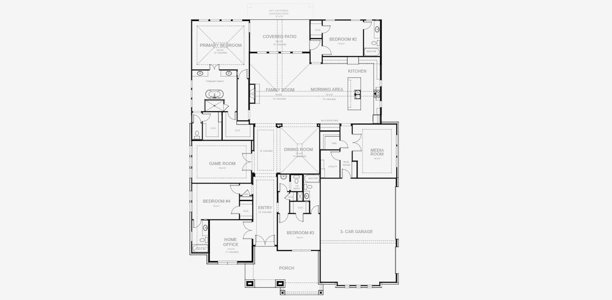 2D floor plan layout for the 3790A by Perry Homes in Bristol Valley, Rockwall, TX (Image 3).