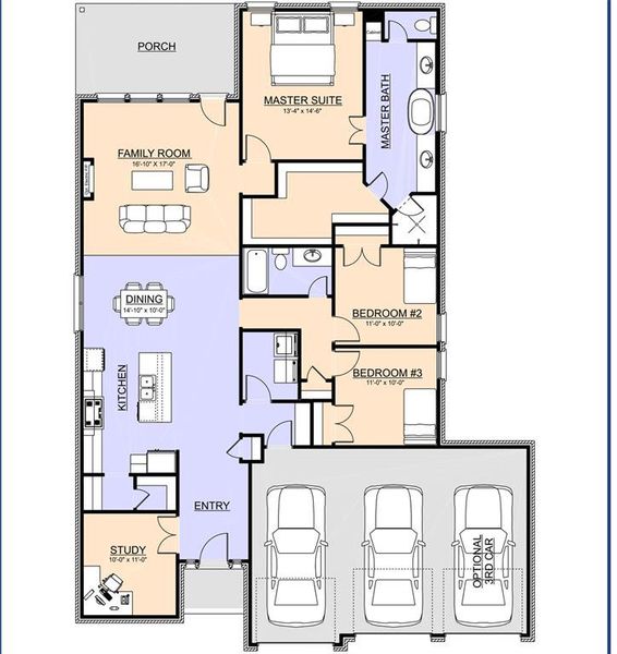 Elm Floor Plan - Page 1 (Opt. 3 Car Garage).