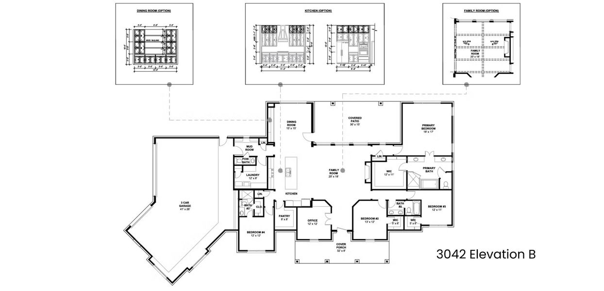 2D floor plan layout for the 3042 by Faircroft Homes in Arborwood, Waller, TX (Image 4).