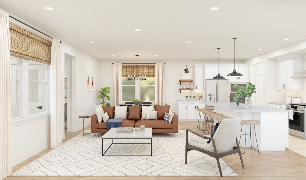 Great room with natural light and gorgeous flooring