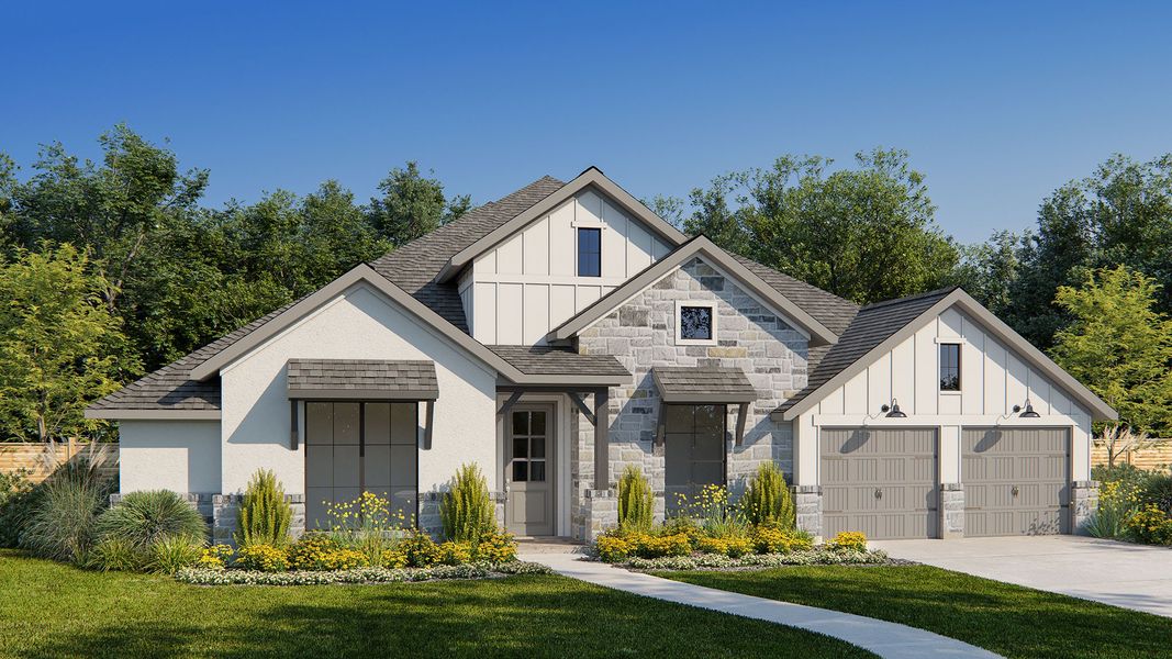 Representative exterior photo of a completed home built from the 3525W by Perry Homes in Santa Rita Ranch Tierra Rosa, Liberty Hill, TX (Image 18).