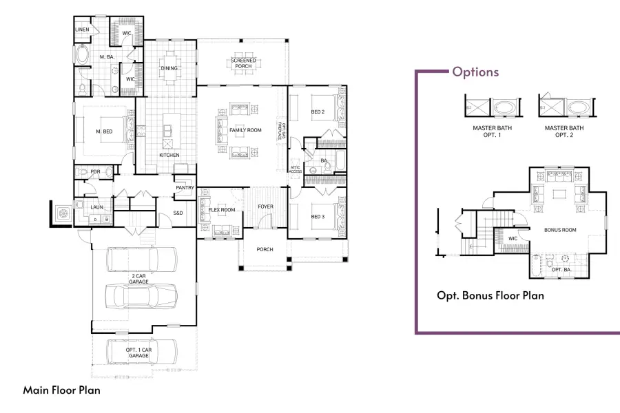 2D floor plan layout for the Beckham by Hunter Quinn Homes in Church Creek Reserve, Johns Island, SC (Image 3).