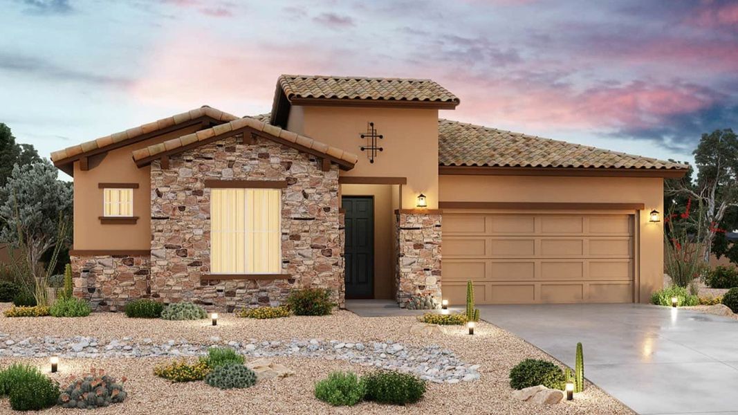 Representative exterior photo of a completed home built from the Jade by DRB Homes in Mirada Crossing, Goodyear, AZ (Image 4).