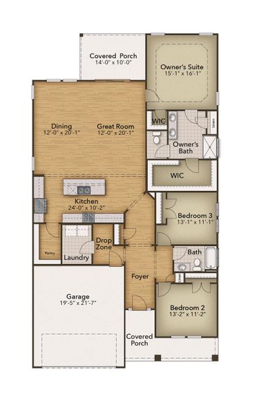 2D floor plan layout for the The Longboard by Chesapeake Homes in Terrapin, Leland, NC (Image 5). 2D floor plan layout for the The Longboard by Chesapeake Homes in Terrapin, Leland, NC (Image 5).