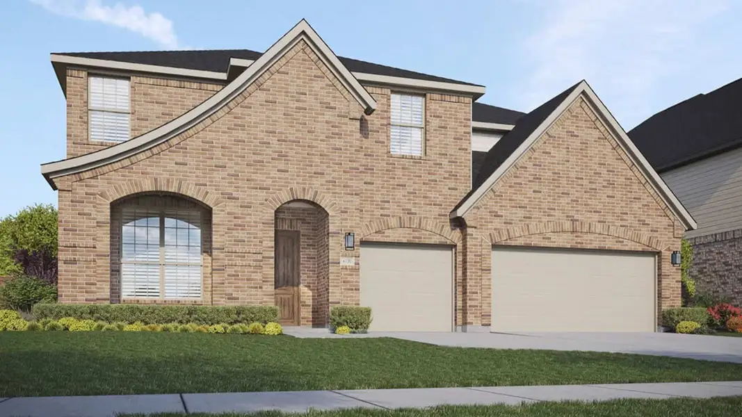 Representative exterior photo of a completed home built from the Cornell by DRB Homes in Retreat at San Gabriel, Georgetown, TX (Image 1). Representative exterior photo of a completed home built from the Cornell by DRB Homes in Retreat at San Gabriel, Georgetown, TX (Image 1).