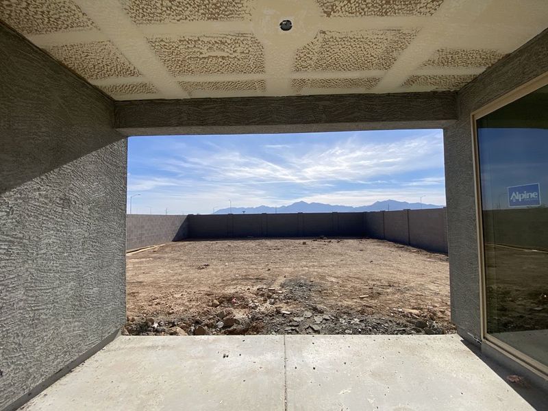 Covered patio with mountain views