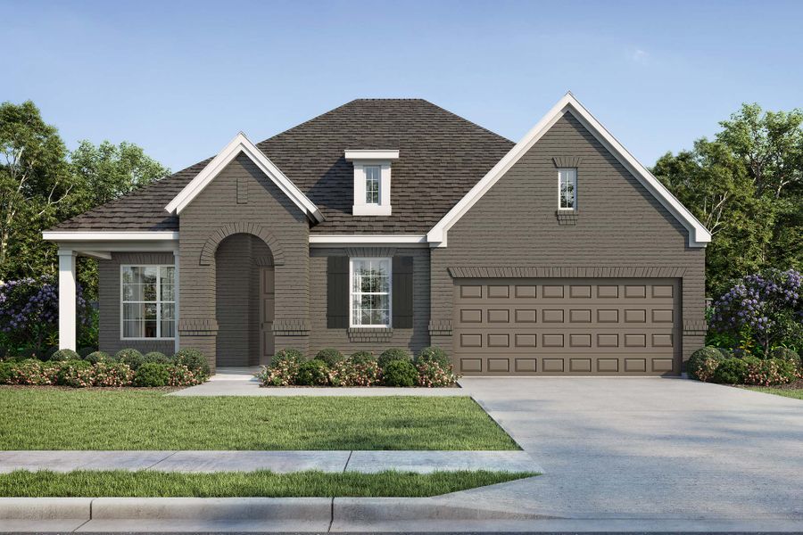 Representative exterior photo of a completed home built from the The Larkspur by David Weekley Homes in Meridiana 55' Homesites, Manvel, TX (Image 2). Representative exterior photo of a completed home built from the The Larkspur by David Weekley Homes in Meridiana 55' Homesites, Manvel, TX (Image 2).