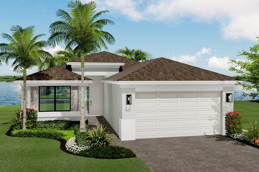 Representative exterior photo of a completed home built from the Bonaire by GL Homes in Valencia Harbor (55+), Fort Myers, FL (Image 2).