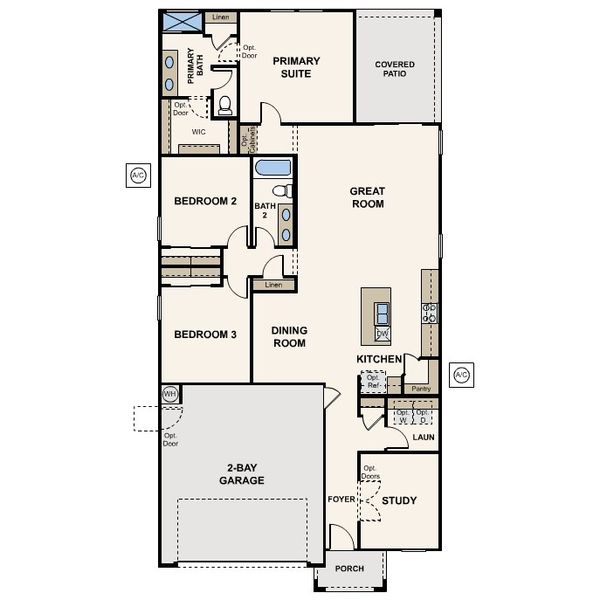 2D floor plan layout for the Raven by Century Communities in Sanctuary at Mission Ranch, Casa Grande, AZ (Image 3). 2D floor plan layout for the Raven by Century Communities in Sanctuary at Mission Ranch, Casa Grande, AZ (Image 3).