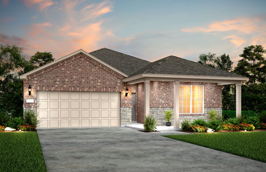 Front exterior of a new home in Lagos, Manor, TX, highlighting curb appeal (Image 17).