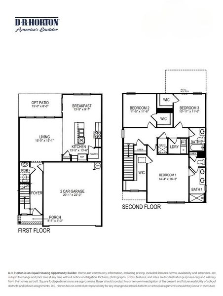 2D floor plan layout for the Darwin by D.R. Horton in Sherwood Manor, College Park, GA (Image 2).