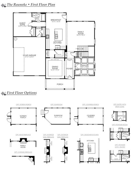 2D floor plan layout for the Roanoke by Eastwood Homes in High Springs, Clayton, NC (Image 3).