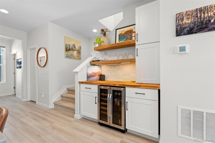 custom wine and coffee bar with built in wine fridge