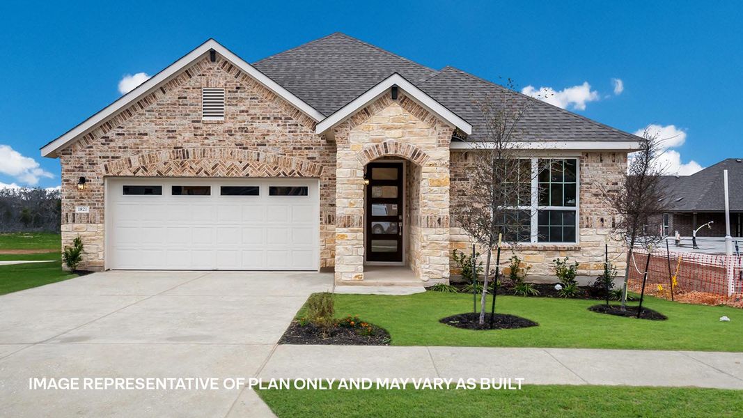 Front exterior of a new home in Rosenbusch Ranch, Leander, TX, highlighting curb appeal (Image 22).