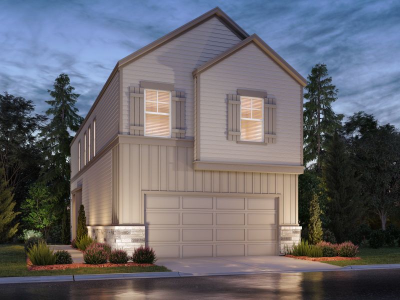 Front exterior of a new home in Pinewood Trails - City Series, Atascocita, TX, highlighting curb appeal (Image 1). Front exterior of a new home in Pinewood Trails - City Series, Atascocita, TX, highlighting curb appeal (Image 1).