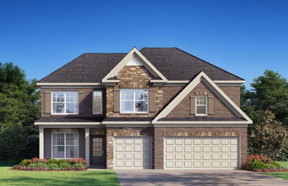 Front exterior of a new home in Butner Estates, South Fulton, GA, highlighting curb appeal (Image 1). Front exterior of a new home in Butner Estates, South Fulton, GA, highlighting curb appeal (Image 1).