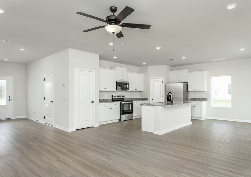 The kitchen is open to the living area