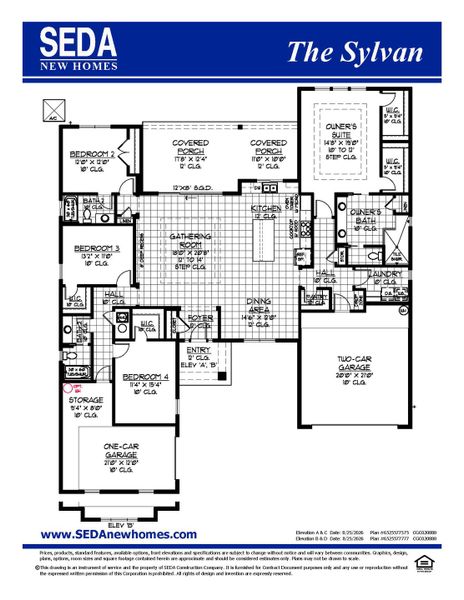 2D floor plan layout for the Sylvan by SEDA New Homes in Sandy Bluff, Yulee, FL (Image 3).